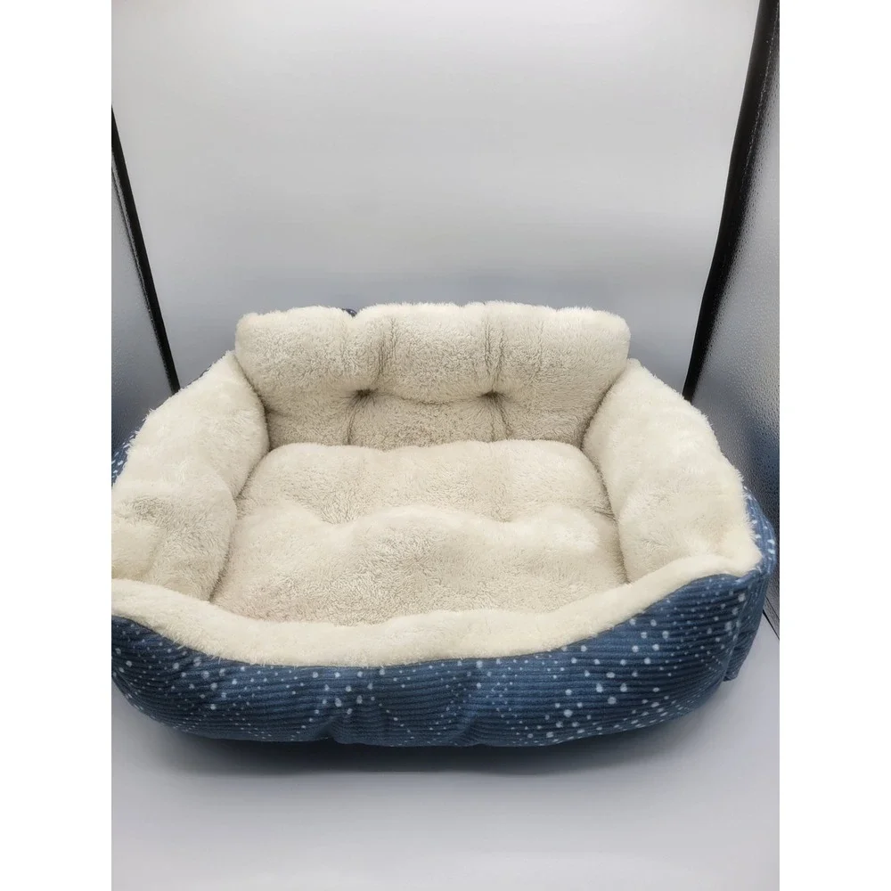 Vibrant Life Blue Polka Dot Corduroy Small Pet Bed Plush Faux Fur 18x15 KQ23Z04D
